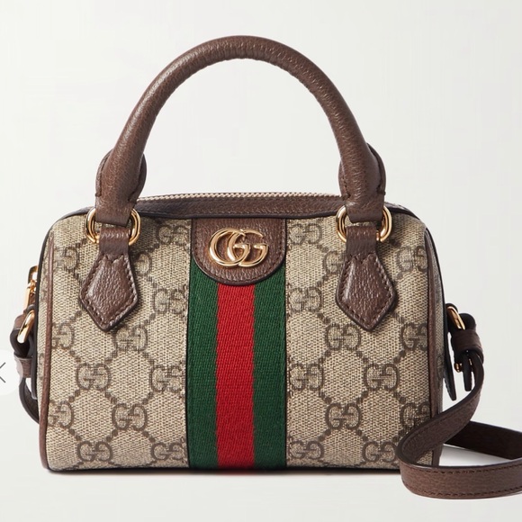 Gucci Handbags - Gucci Beige and Brown Satchel with Green Stripe with Dustbag